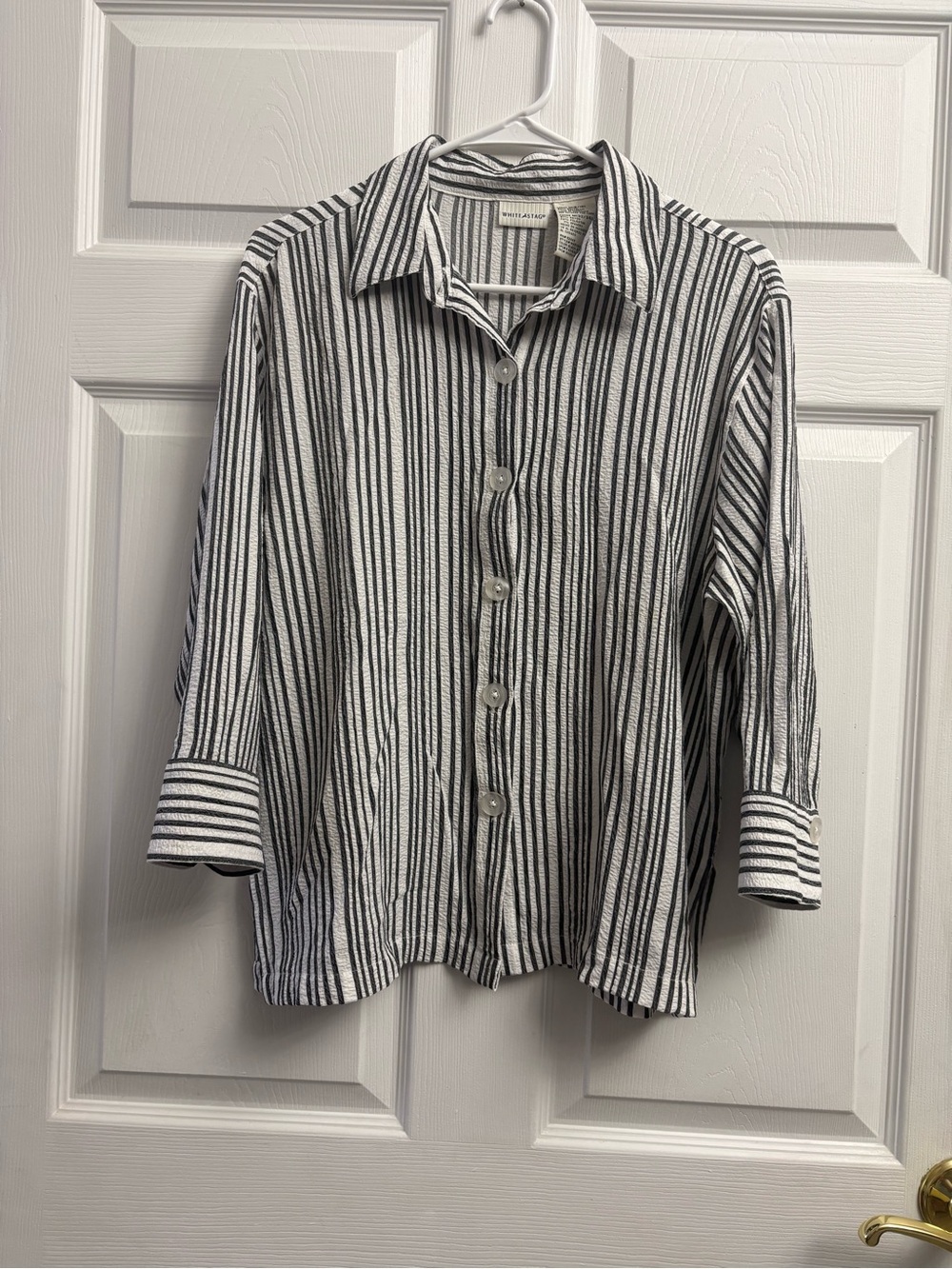 Y2K Black and White Striped Button Down Cardigan Shirt
